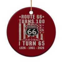 Route Highway 66 Turns 100 I Turn 65 Ceramic Ornament Vintage 1961 Born American Road Sign 65th Birthday Gift