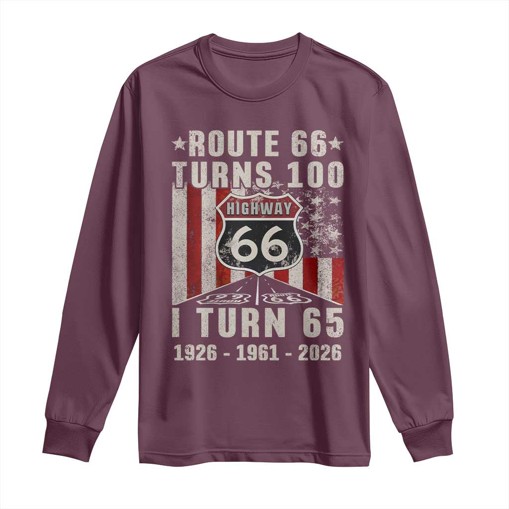 Route Highway 66 Turns 100 I Turn 65 Long Sleeve Shirt Vintage 1961 Born American Road Sign 65th Birthday Gift