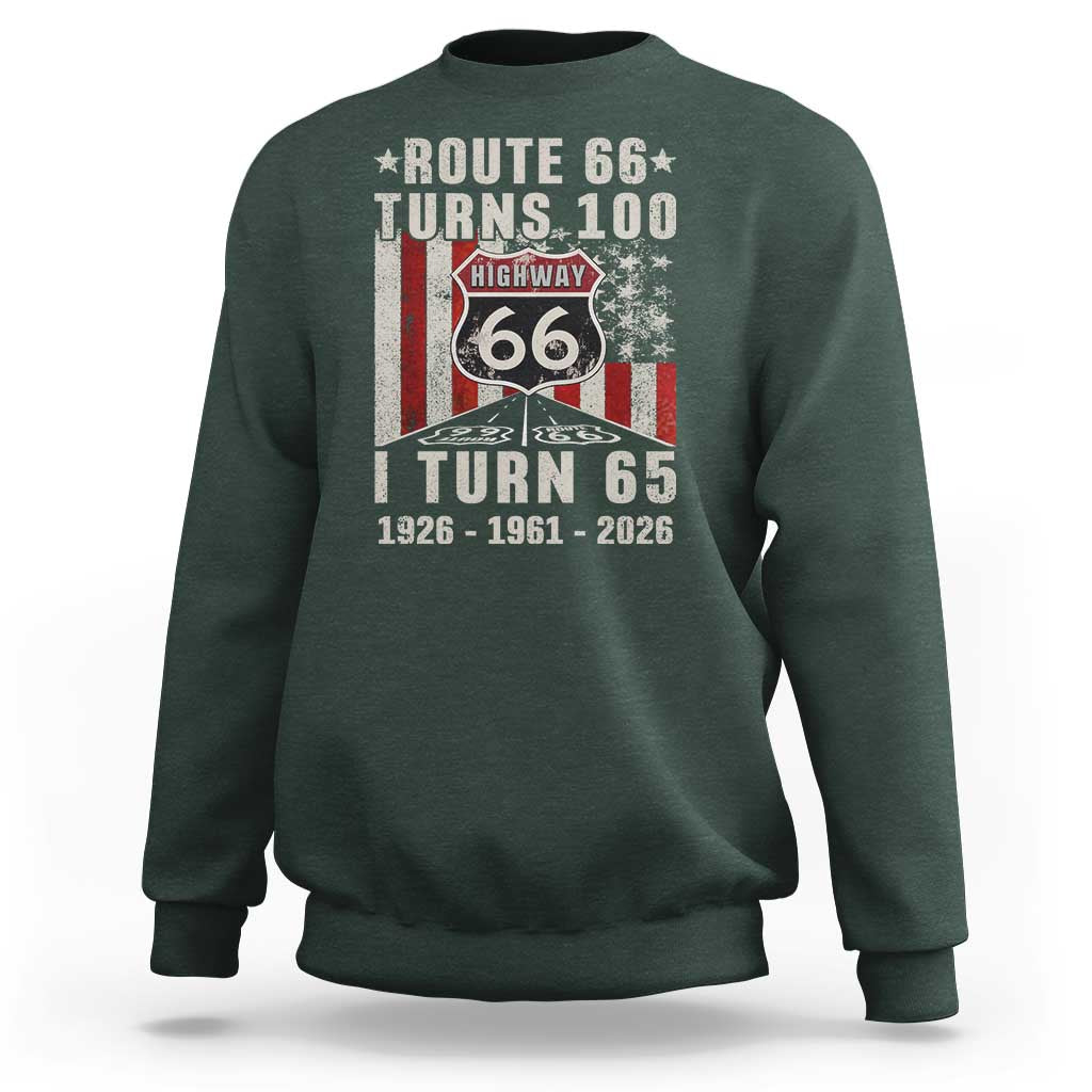 Route Highway 66 Turns 100 I Turn 65 Sweatshirt Vintage 1961 Born American Road Sign 65th Birthday Gift