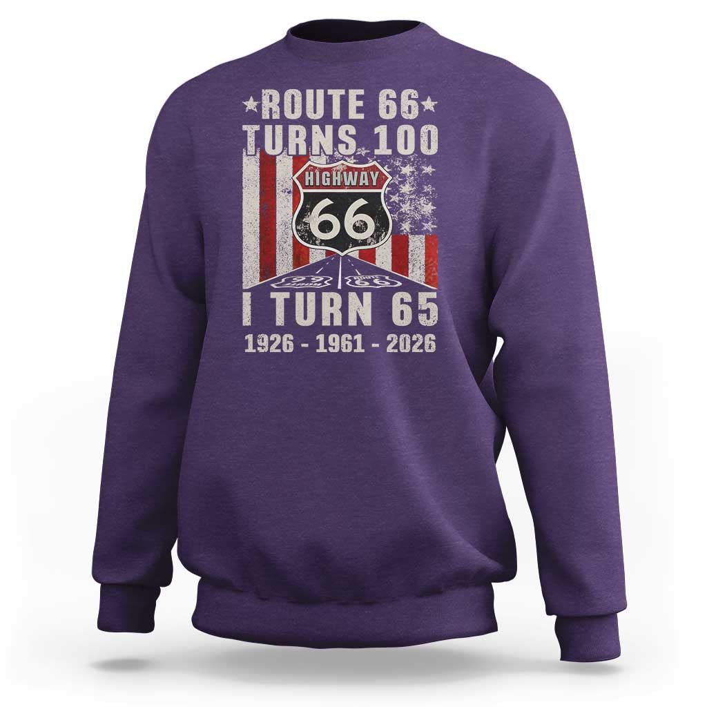 Route Highway 66 Turns 100 I Turn 65 Sweatshirt Vintage 1961 Born American Road Sign 65th Birthday Gift