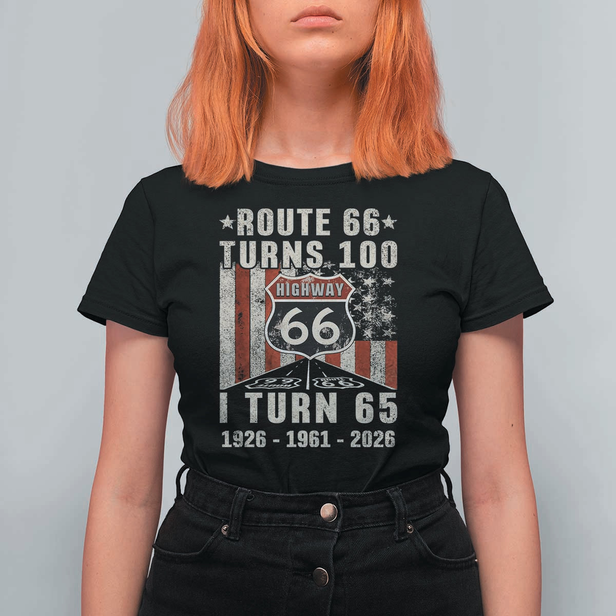 Route Highway 66 Turns 100 I Turn 65 T Shirt For Women Vintage 1961 Born American Road Sign 65th Birthday Gift