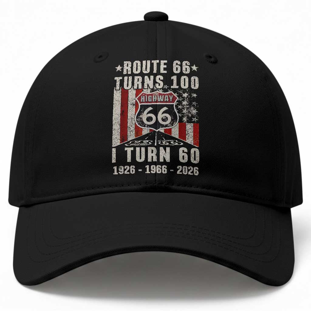 Route Highway 66 Turns 100 I Turn 60 Baseball Cap Vintage 1966 Born American Road Sign 60th Birthday Gift