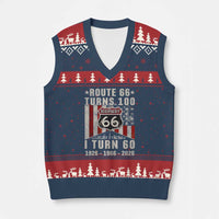 Route Highway 66 Turns 100 I Turn 60 V-Neck Knit Sweater Vest Vintage 1966 Born American Road Sign 60th Birthday Gift