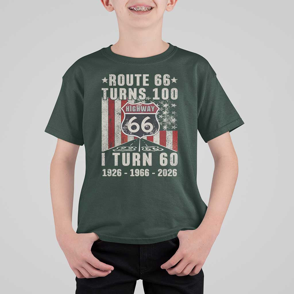 Route Highway 66 Turns 100 I Turn 60 T Shirt For Kid Vintage 1966 Born American Road Sign 60th Birthday Gift