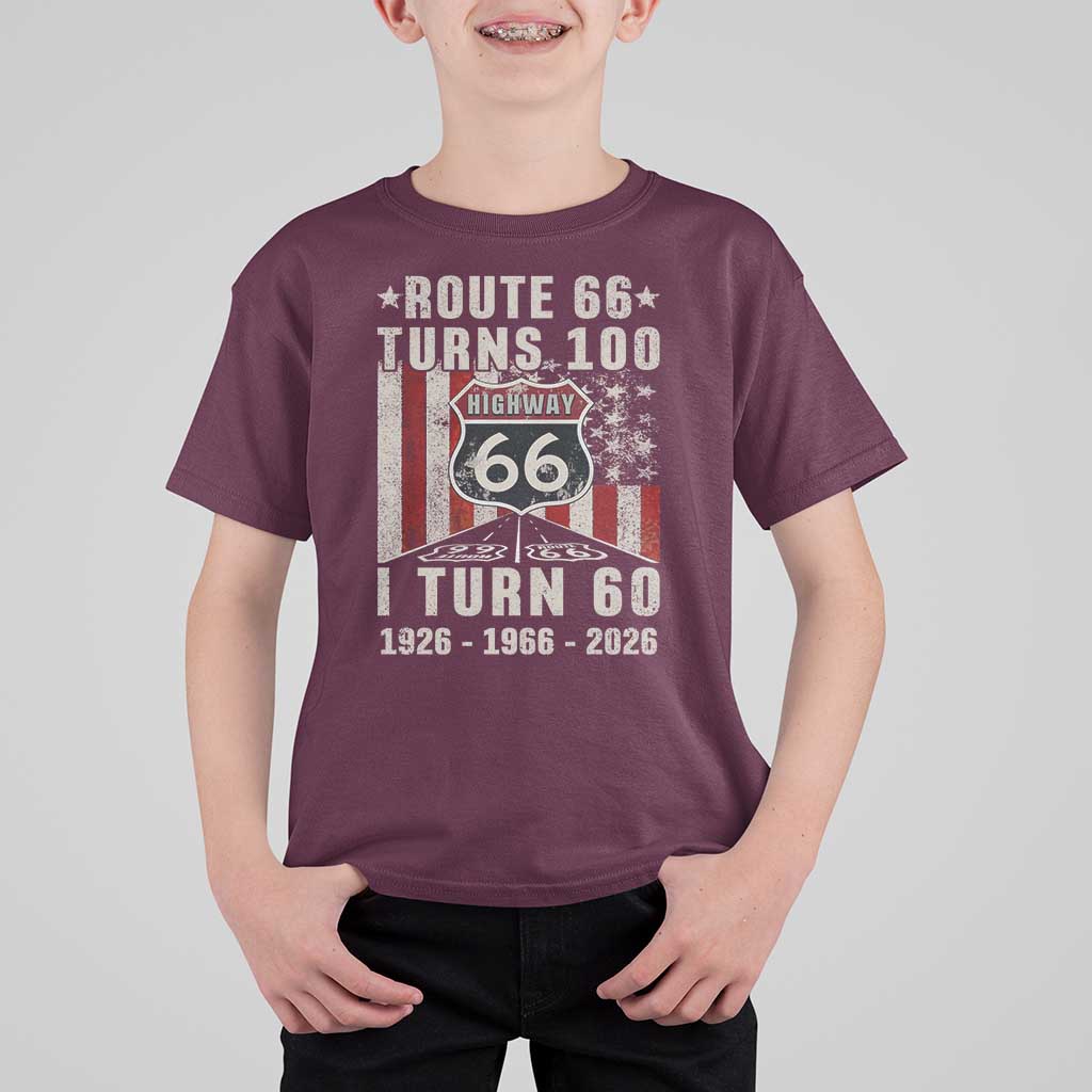 Route Highway 66 Turns 100 I Turn 60 T Shirt For Kid Vintage 1966 Born American Road Sign 60th Birthday Gift