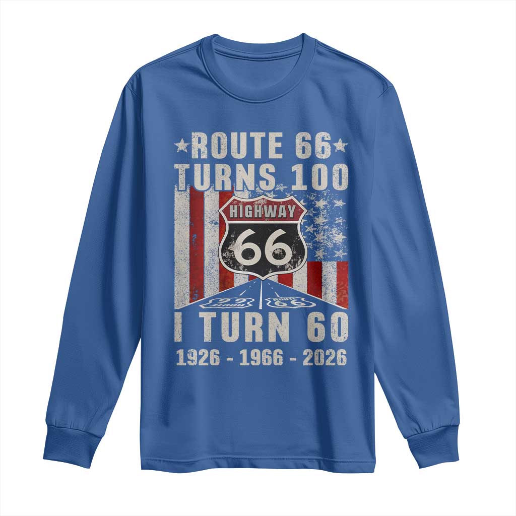 Route Highway 66 Turns 100 I Turn 60 Long Sleeve Shirt Vintage 1966 Born American Road Sign 60th Birthday Gift