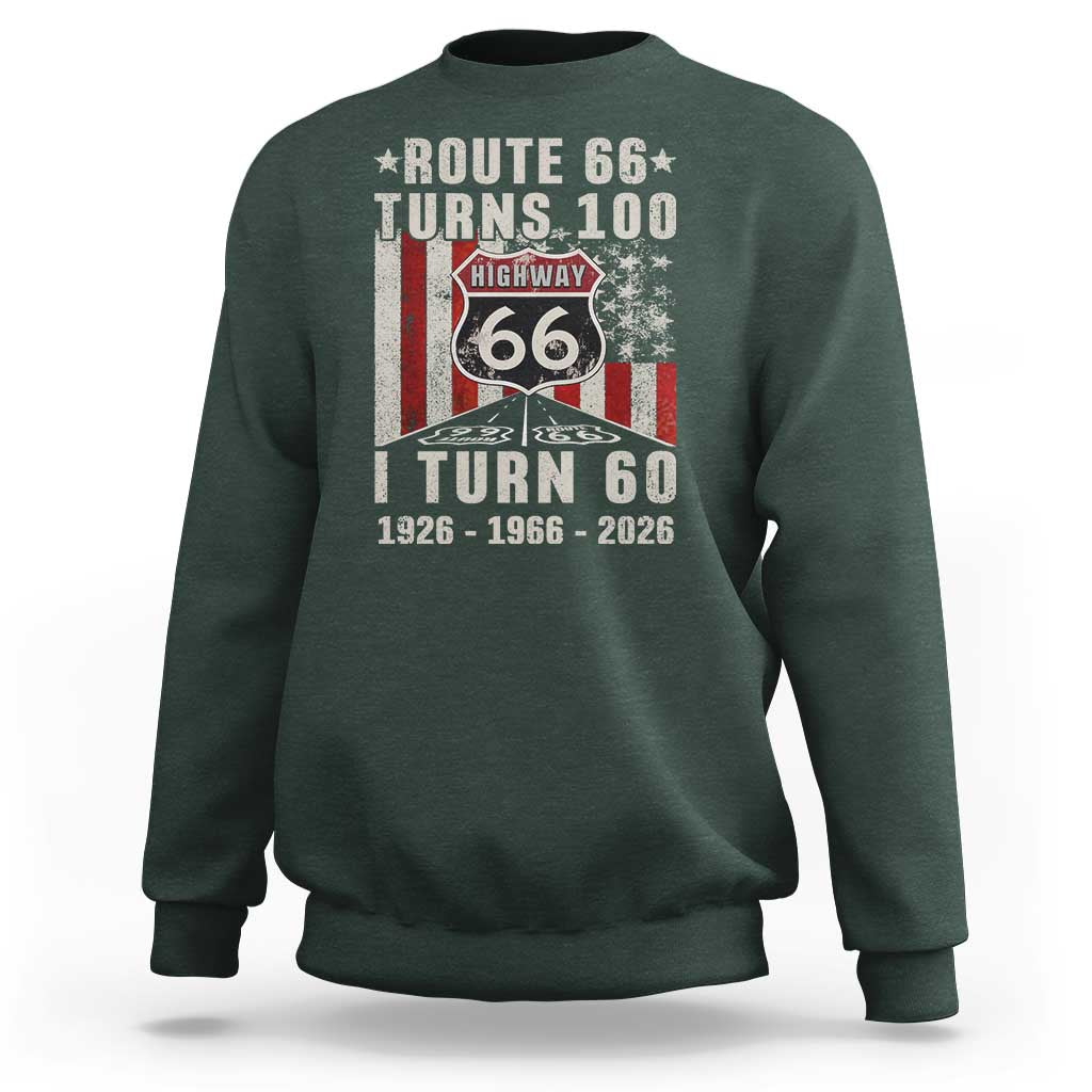 Route Highway 66 Turns 100 I Turn 60 Sweatshirt Vintage 1966 Born American Road Sign 60th Birthday Gift