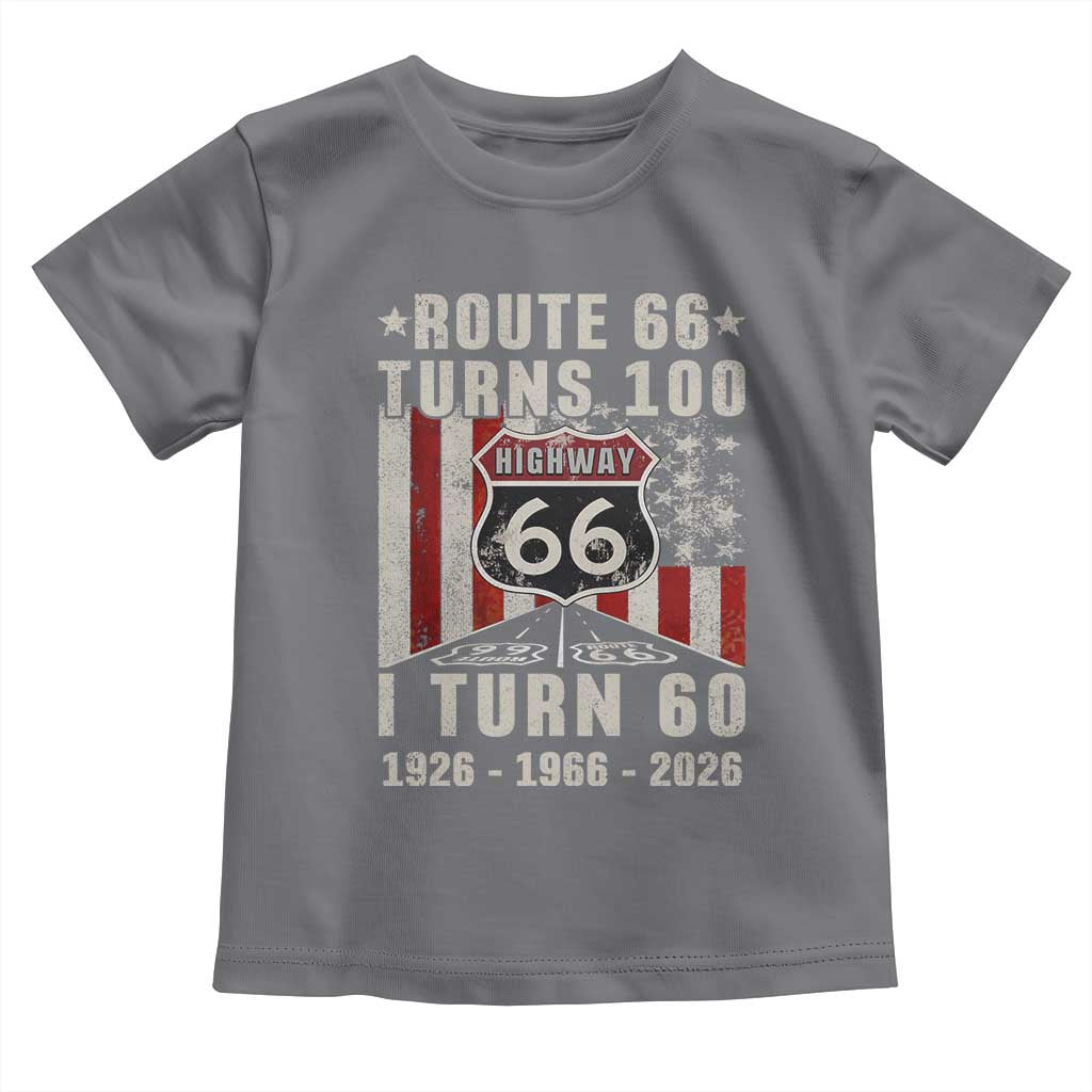 Route Highway 66 Turns 100 I Turn 60 Toddler T Shirt Vintage 1966 Born American Road Sign 60th Birthday Gift