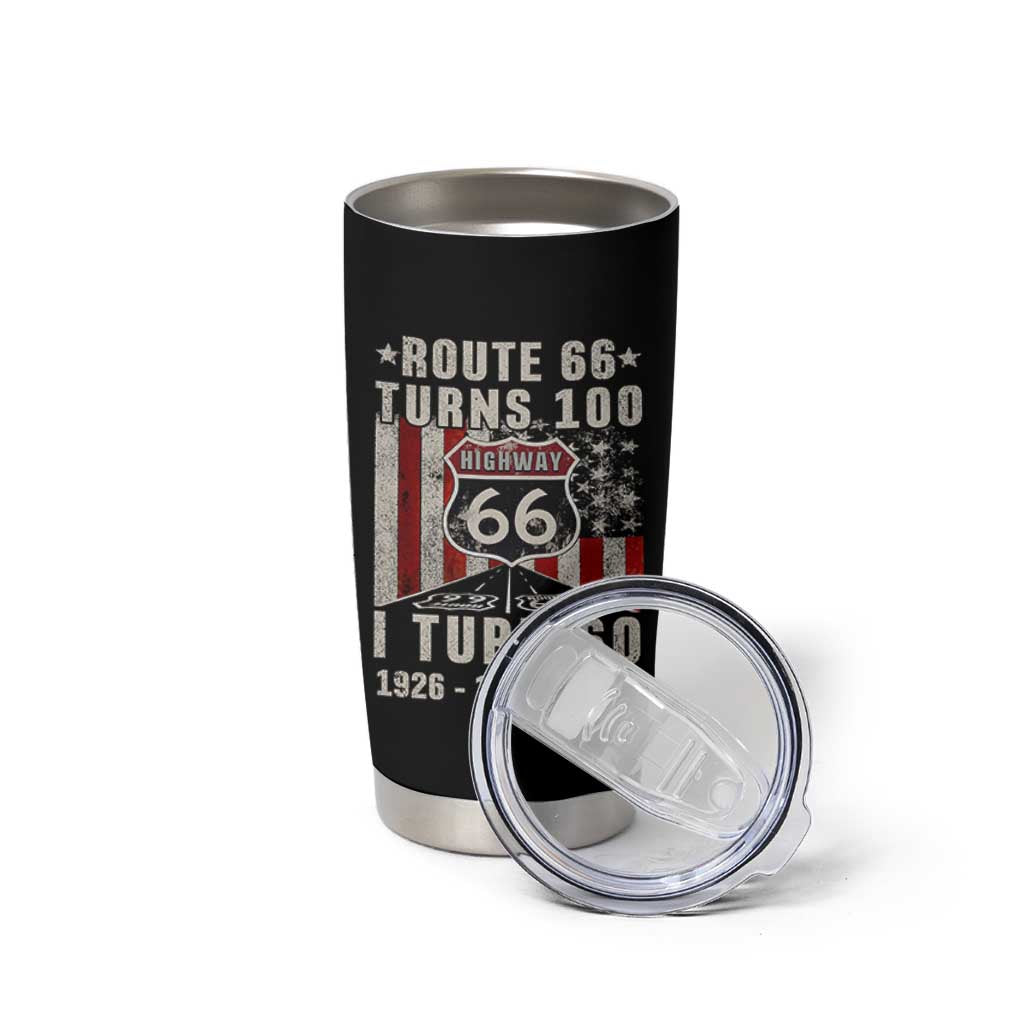 Route Highway 66 Turns 100 I Turn 60 Tumbler Cup Vintage 1966 Born American Road Sign 60th Birthday Gift