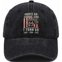 Route Highway 66 Turns 100 I Turn 60 Washed Cotton Baseball Cap Vintage 1966 Born American Road Sign 60th Birthday Gift