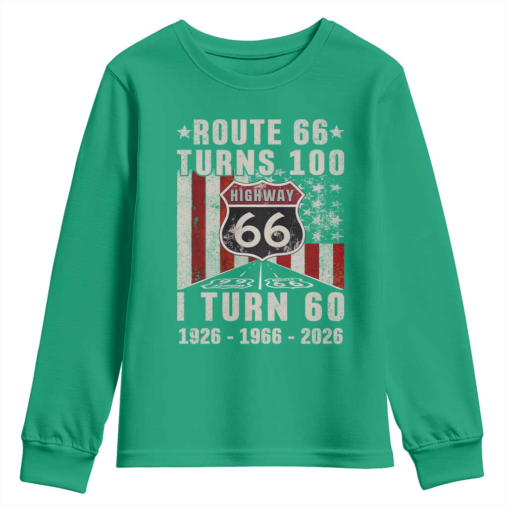 Route Highway 66 Turns 100 I Turn 60 Youth Sweatshirt Vintage 1966 Born American Road Sign 60th Birthday Gift