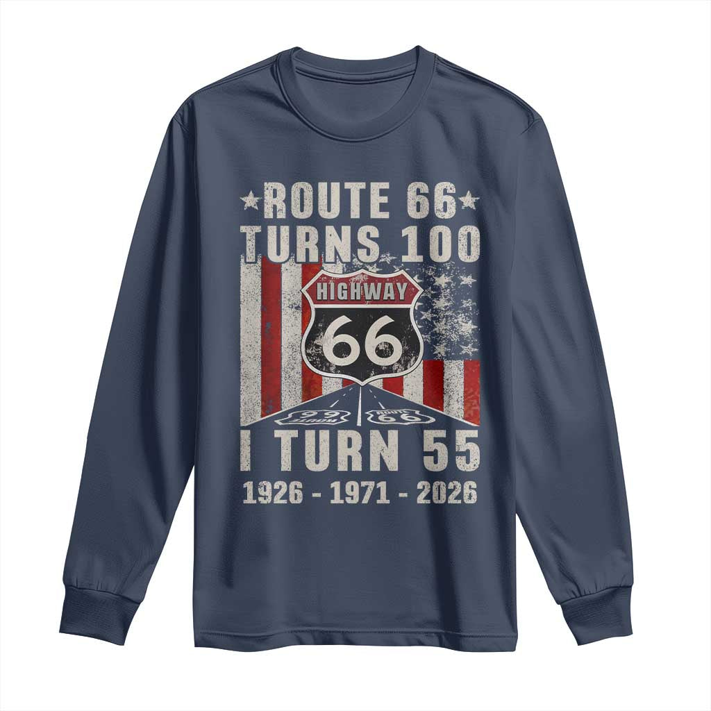 Route Highway 66 Turns 100 I Turn 55 Long Sleeve Shirt Vintage 1971 Born American Road Sign 55th Birthday Gift