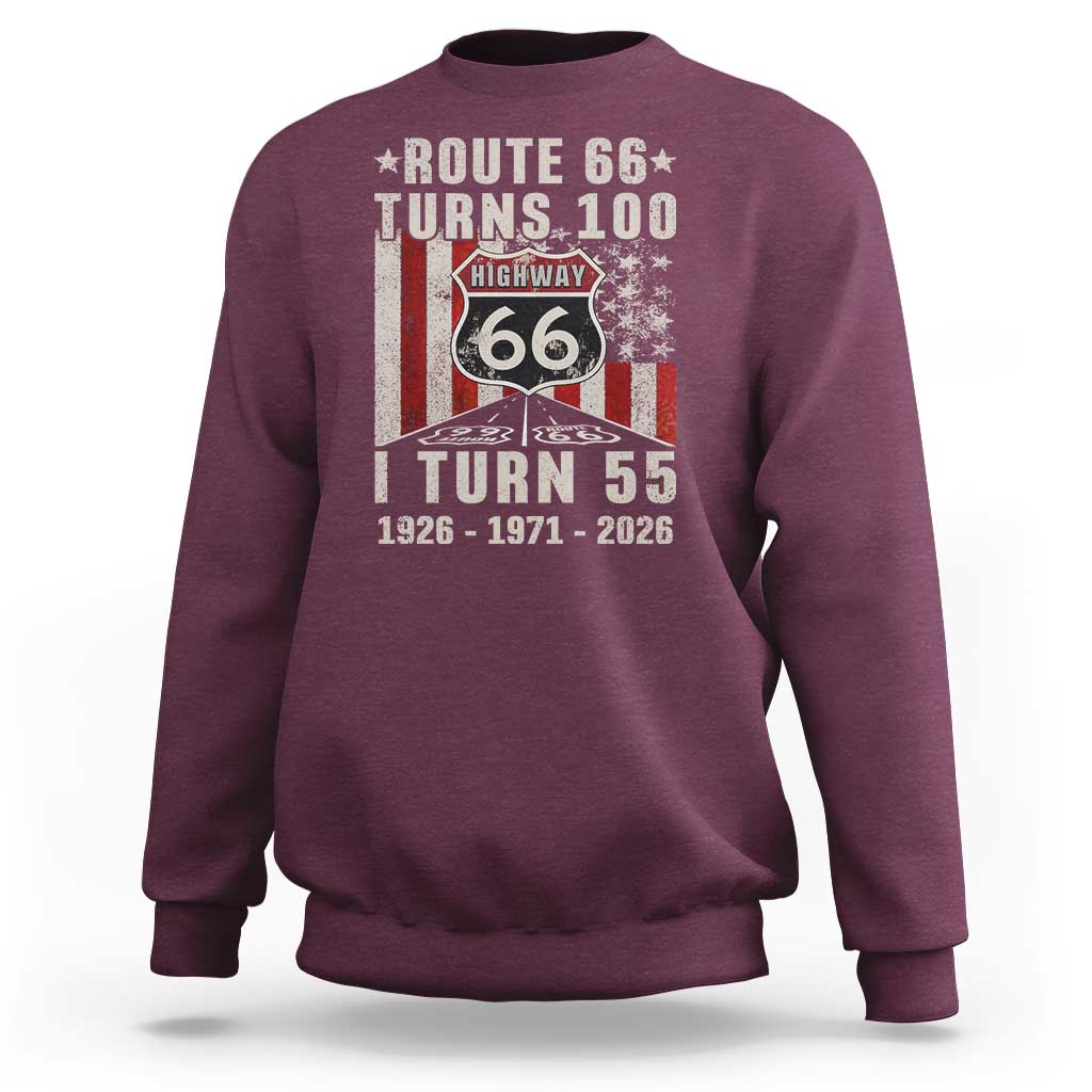 Route Highway 66 Turns 100 I Turn 55 Sweatshirt Vintage 1971 Born American Road Sign 55th Birthday Gift