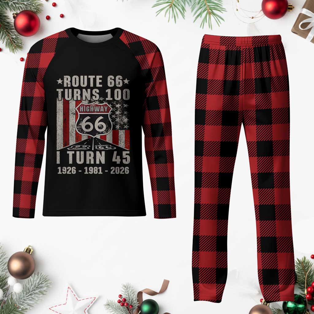 Route Highway 66 Turns 100 I Turn 45 Plaid Pajama Set Vintage 1981 Born American Road Sign 45th Birthday Gift