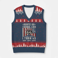 Route Highway 66 Turns 100 I Turn 45 V-Neck Knit Sweater Vest Vintage 1981 Born American Road Sign 45th Birthday Gift
