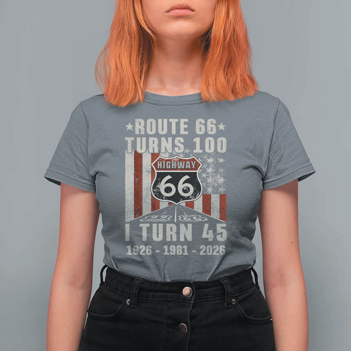 Route Highway 66 Turns 100 I Turn 45 T Shirt For Women Vintage 1981 Born American Road Sign 45th Birthday Gift