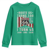 Route Highway 66 Turns 100 I Turn 45 Youth Sweatshirt Vintage 1981 Born American Road Sign 45th Birthday Gift