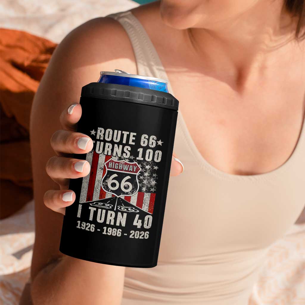 Route Highway 66 Turns 100 I Turn 40 4 in 1 Can Cooler Tumbler Vintage 1986 Born American Road Sign 40th Birthday Gift