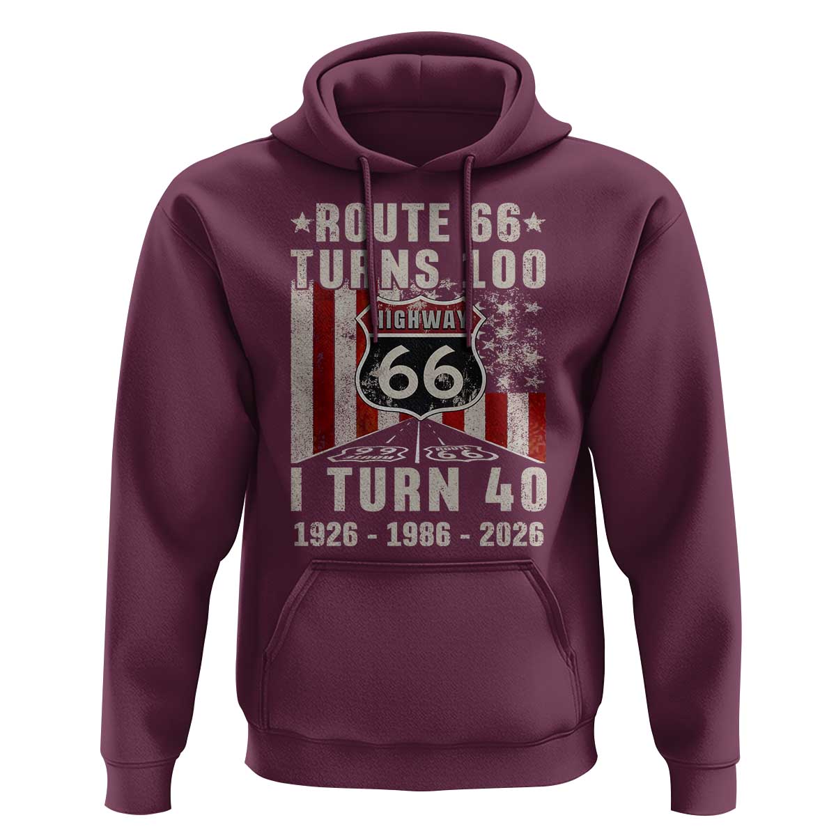 Route Highway 66 Turns 100 I Turn 40 Hoodie Vintage 1986 Born American Road Sign 40th Birthday Gift
