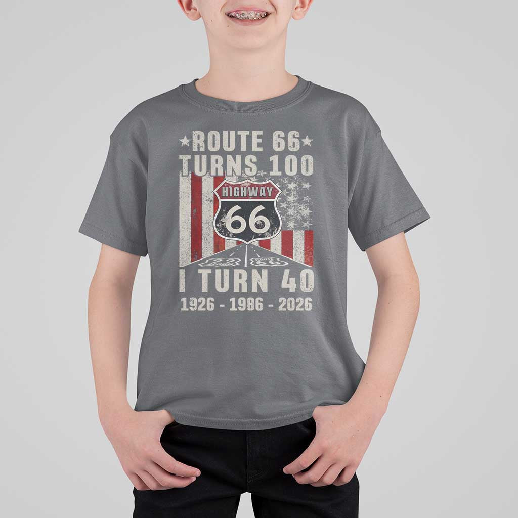 Route Highway 66 Turns 100 I Turn 40 T Shirt For Kid Vintage 1986 Born American Road Sign 40th Birthday Gift