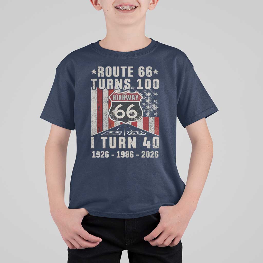 Route Highway 66 Turns 100 I Turn 40 T Shirt For Kid Vintage 1986 Born American Road Sign 40th Birthday Gift