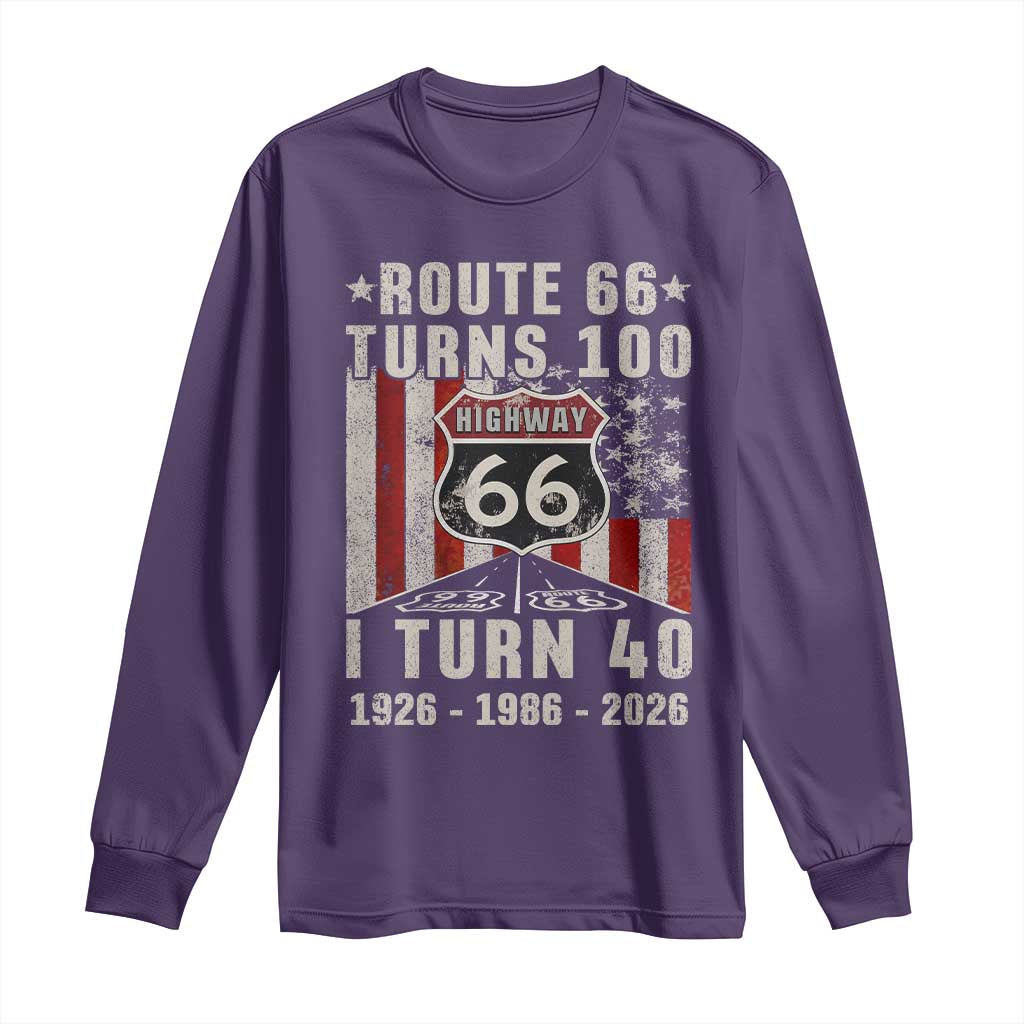 Route Highway 66 Turns 100 I Turn 40 Long Sleeve Shirt Vintage 1986 Born American Road Sign 40th Birthday Gift
