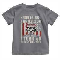 Route Highway 66 Turns 100 I Turn 40 Toddler T Shirt Vintage 1986 Born American Road Sign 40th Birthday Gift