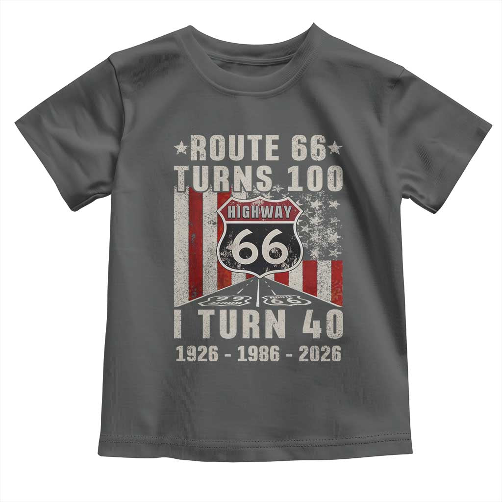 Route Highway 66 Turns 100 I Turn 40 Toddler T Shirt Vintage 1986 Born American Road Sign 40th Birthday Gift