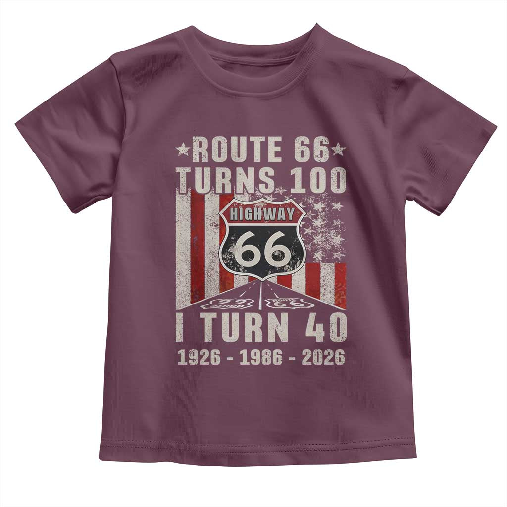 Route Highway 66 Turns 100 I Turn 40 Toddler T Shirt Vintage 1986 Born American Road Sign 40th Birthday Gift