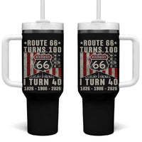 Route Highway 66 Turns 100 I Turn 40 Tumbler With Handle Vintage 1986 Born American Road Sign 40th Birthday Gift
