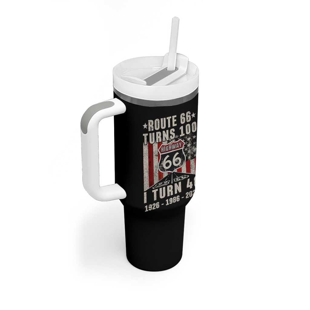 Route Highway 66 Turns 100 I Turn 40 Tumbler With Handle Vintage 1986 Born American Road Sign 40th Birthday Gift