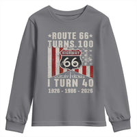Route Highway 66 Turns 100 I Turn 40 Youth Sweatshirt Vintage 1986 Born American Road Sign 40th Birthday Gift