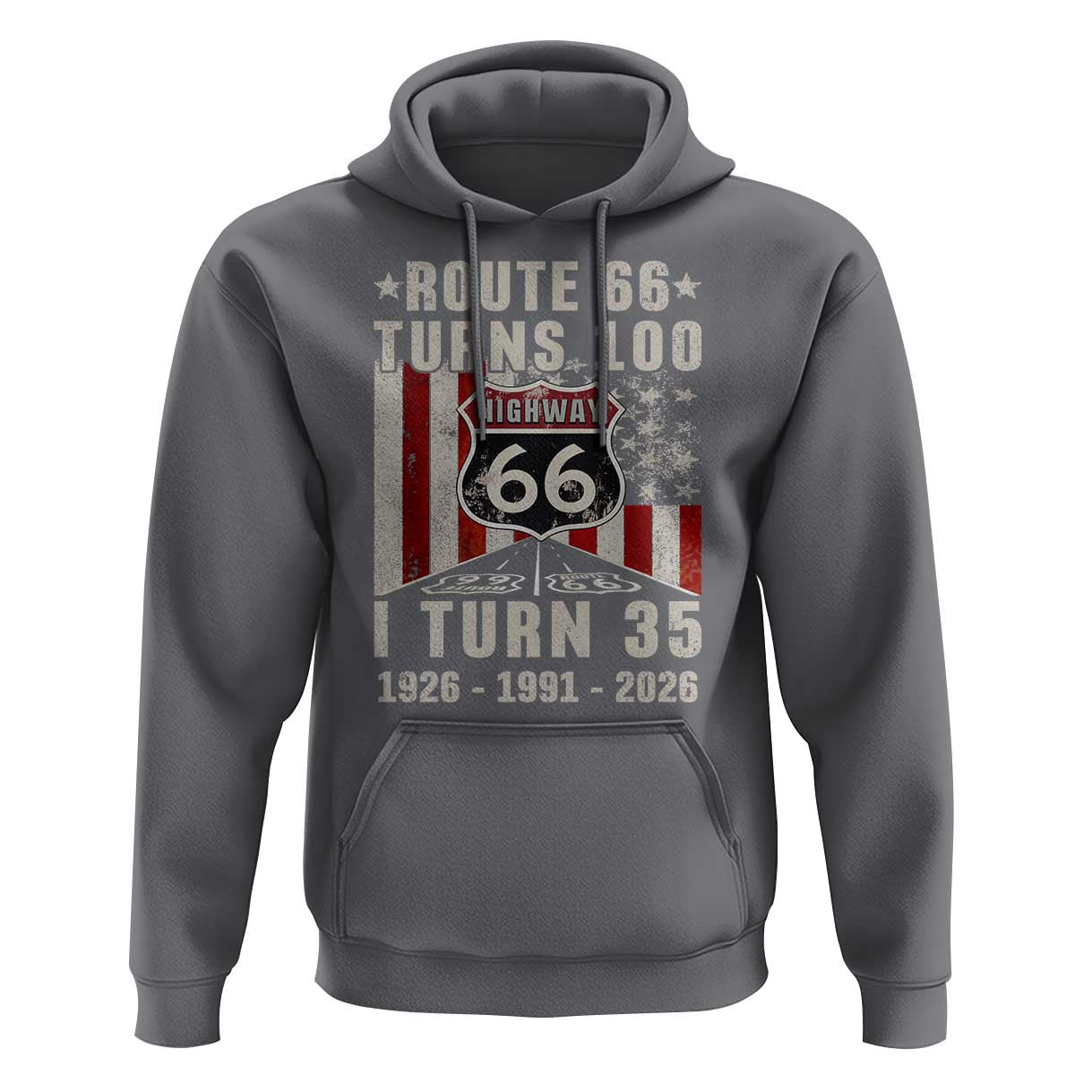 Route Highway 66 Turns 100 I Turn 35 Hoodie Vintage 1991 Born American Road Sign 35th Birthday Gift