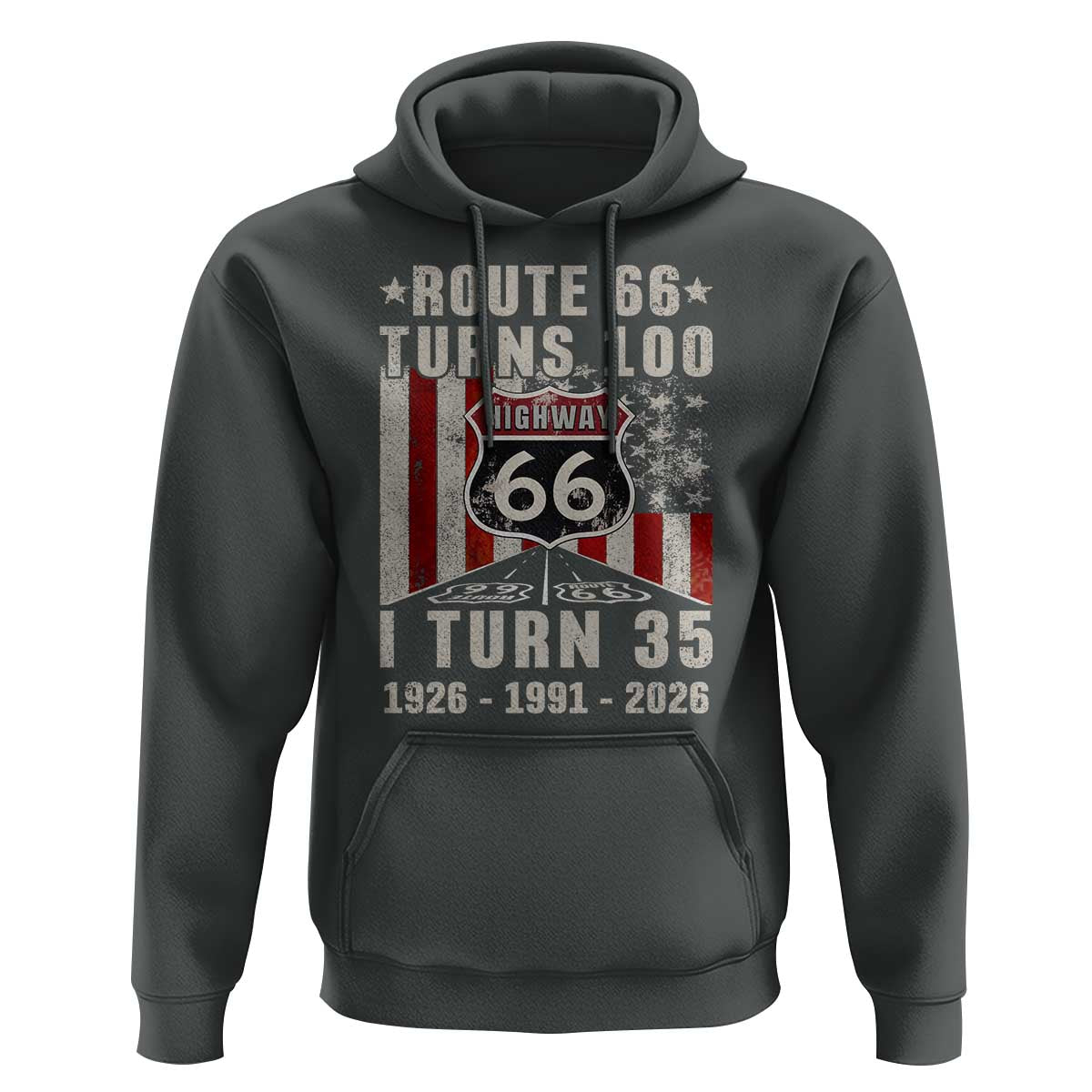 Route Highway 66 Turns 100 I Turn 35 Hoodie Vintage 1991 Born American Road Sign 35th Birthday Gift