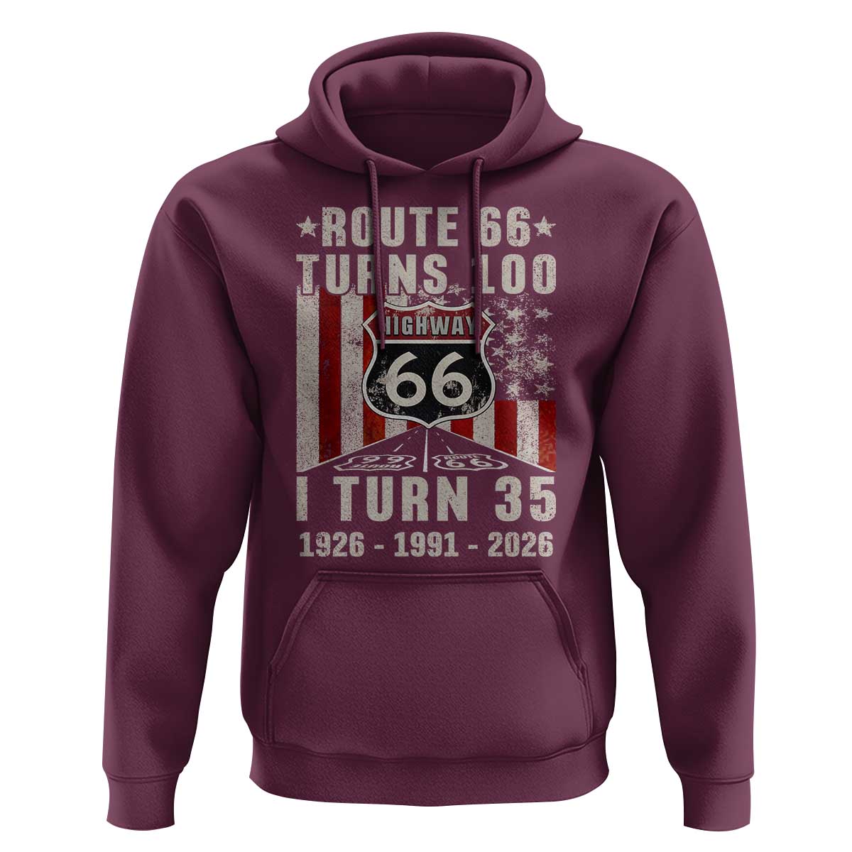 Route Highway 66 Turns 100 I Turn 35 Hoodie Vintage 1991 Born American Road Sign 35th Birthday Gift