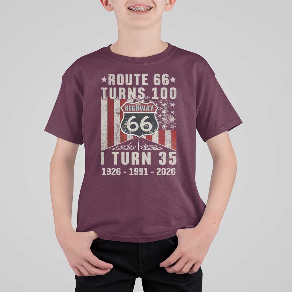 Route Highway 66 Turns 100 I Turn 35 T Shirt For Kid Vintage 1991 Born American Road Sign 35th Birthday Gift