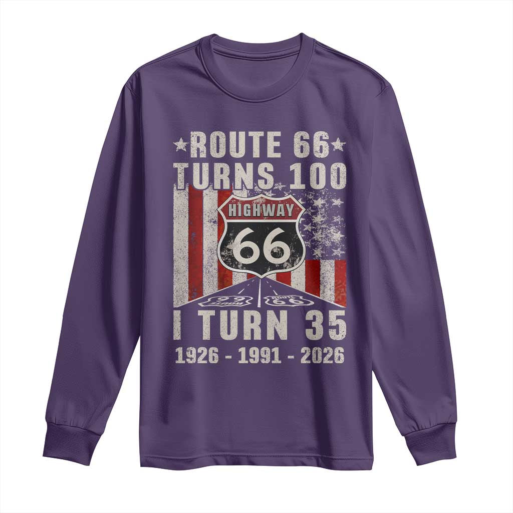 Route Highway 66 Turns 100 I Turn 35 Long Sleeve Shirt Vintage 1991 Born American Road Sign 35th Birthday Gift