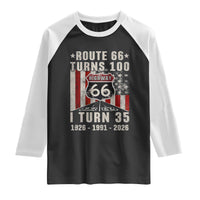 Route Highway 66 Turns 100 I Turn 35 Raglan Shirt Vintage 1991 Born American Road Sign 35th Birthday Gift