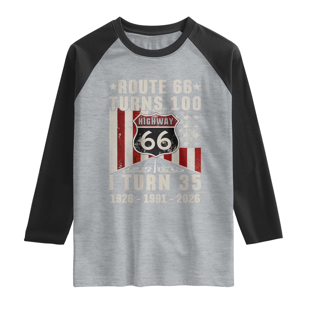 Route Highway 66 Turns 100 I Turn 35 Raglan Shirt Vintage 1991 Born American Road Sign 35th Birthday Gift