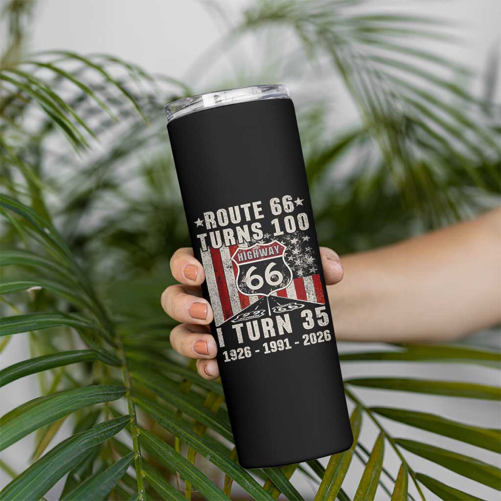 Route Highway 66 Turns 100 I Turn 35 Skinny Tumbler Vintage 1991 Born American Road Sign 35th Birthday Gift