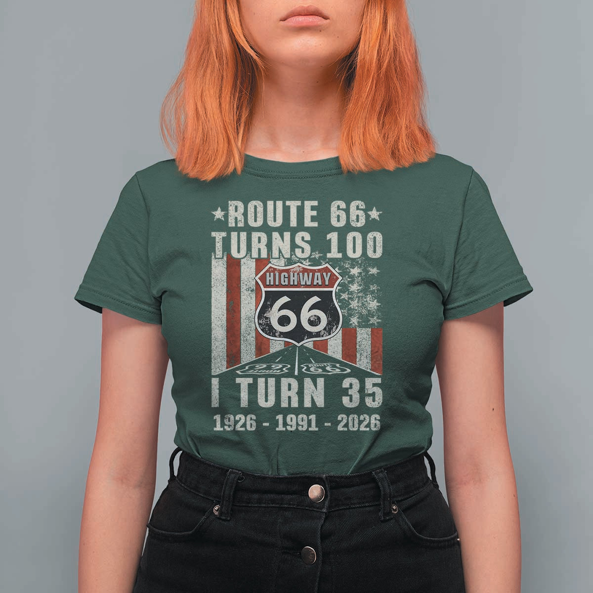 Route Highway 66 Turns 100 I Turn 35 T Shirt For Women Vintage 1991 Born American Road Sign 35th Birthday Gift