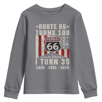 Route Highway 66 Turns 100 I Turn 35 Youth Sweatshirt Vintage 1991 Born American Road Sign 35th Birthday Gift