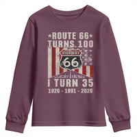 Route Highway 66 Turns 100 I Turn 35 Youth Sweatshirt Vintage 1991 Born American Road Sign 35th Birthday Gift
