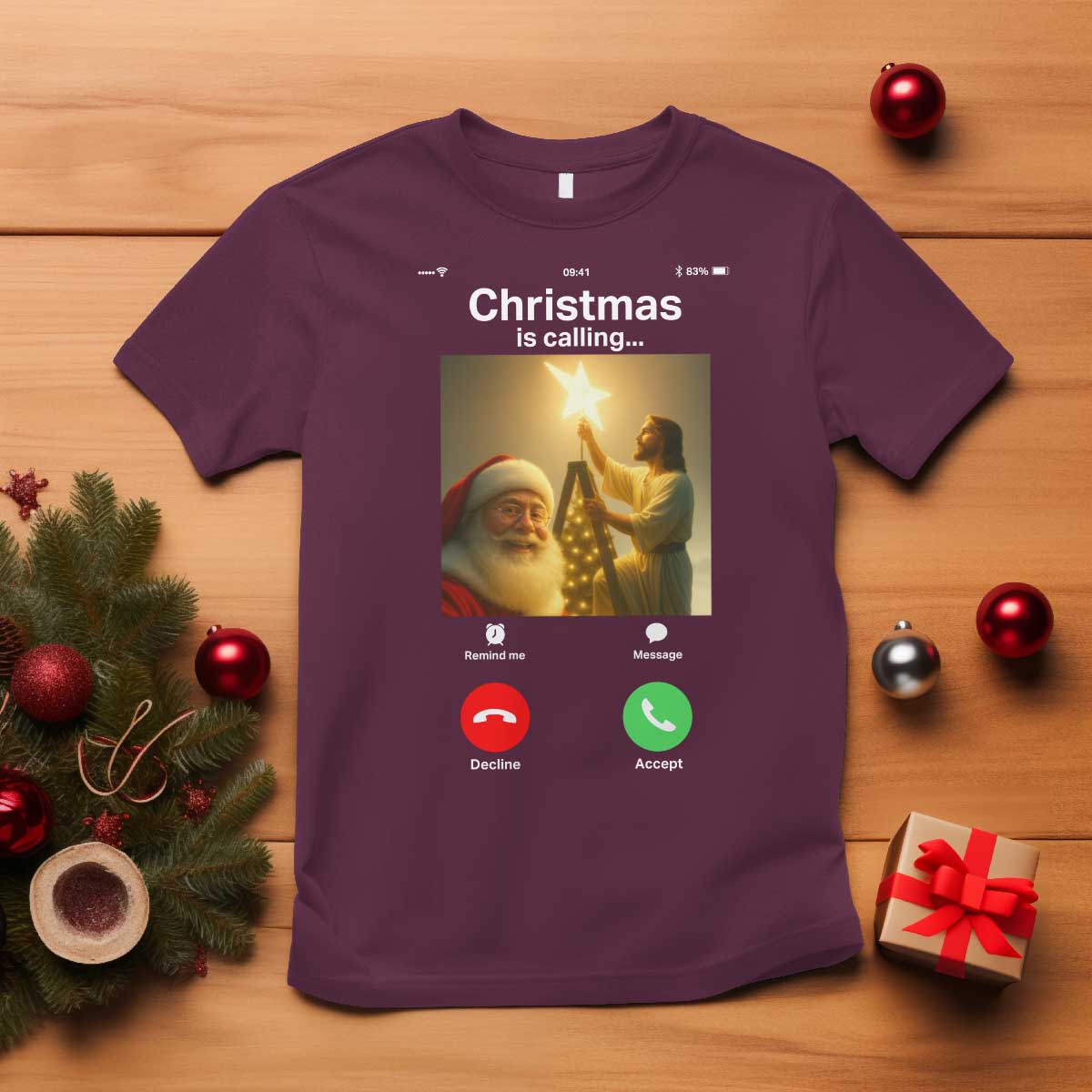 Funny Santa Jesus Video Call T Shirt - Wonder Print Shop