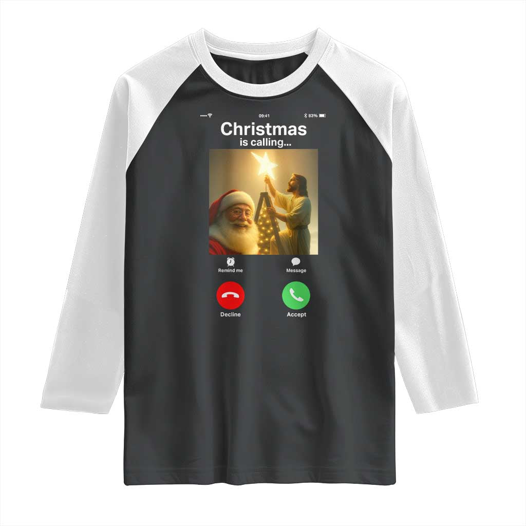 Funny Santa Jesus Video Call Raglan Shirt - Wonder Print Shop