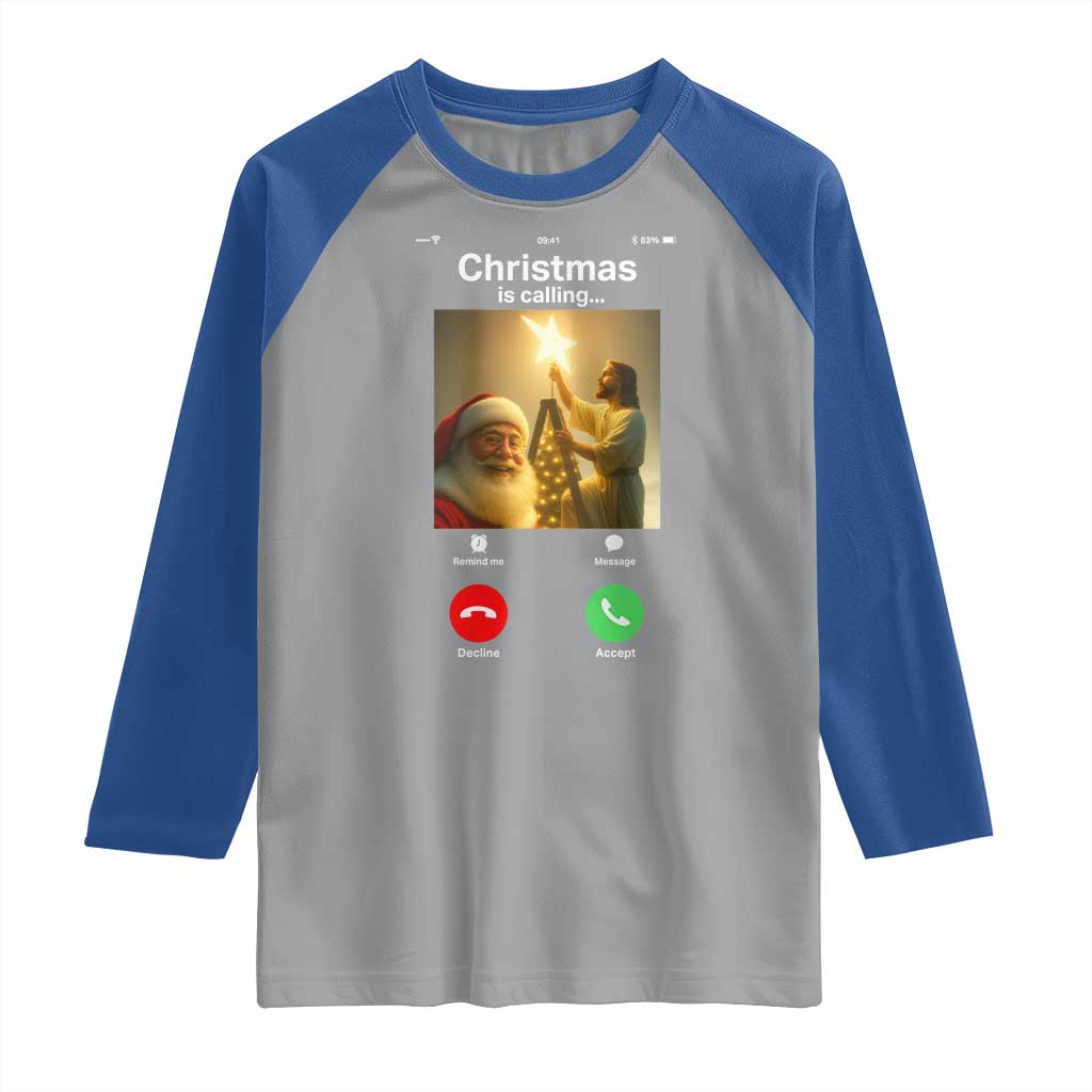 Funny Santa Jesus Video Call Raglan Shirt - Wonder Print Shop