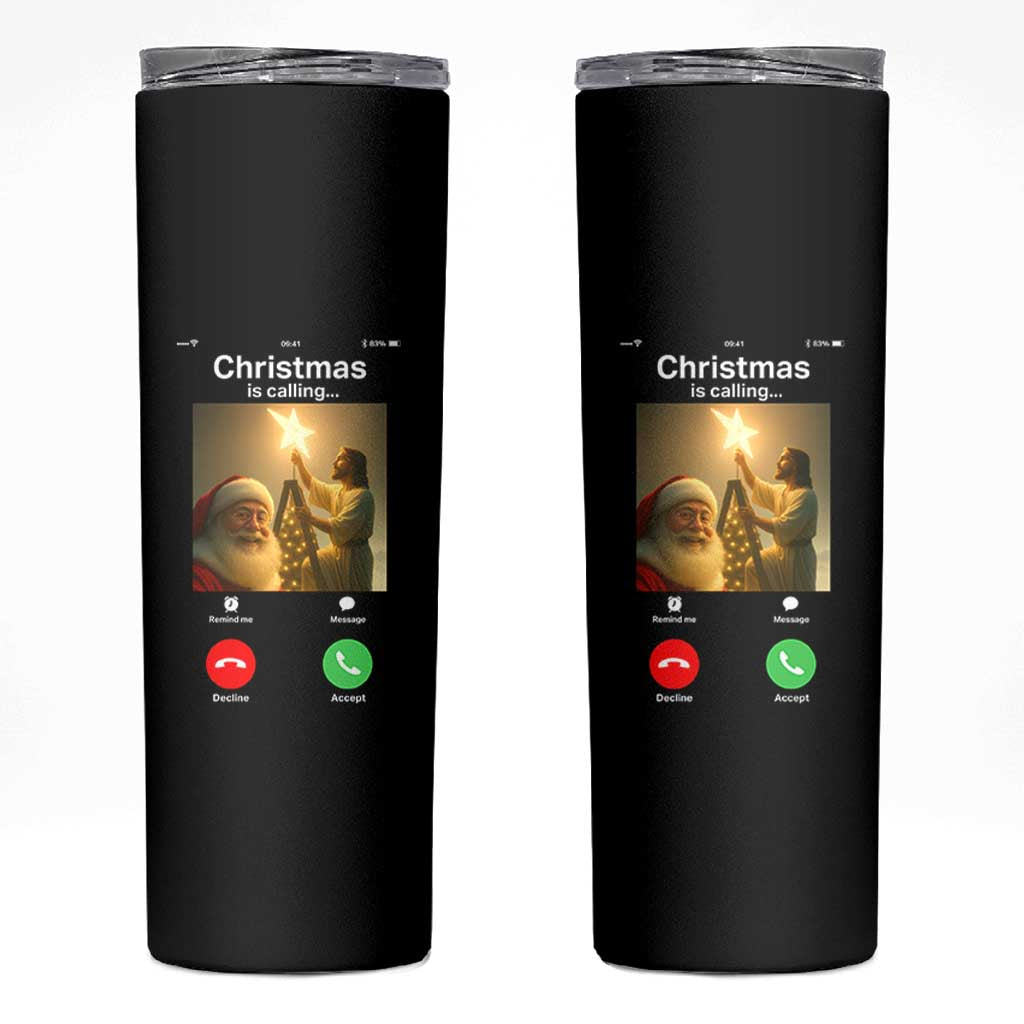 Funny Santa Jesus Video Call Skinny Tumbler - Wonder Print Shop