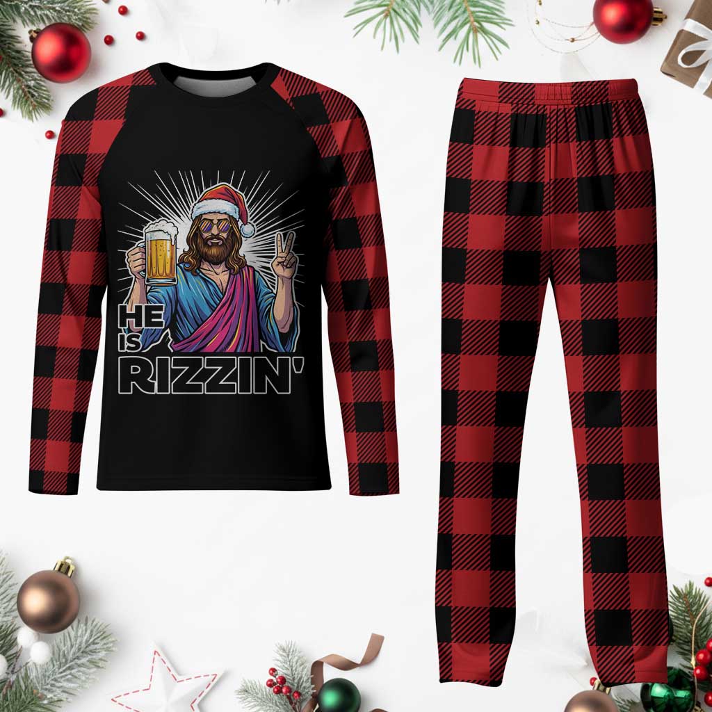 Jesus Christmas Plaid Pajama Set Funny Drinking Beer Xmas Holiday - Wonder Print Shop