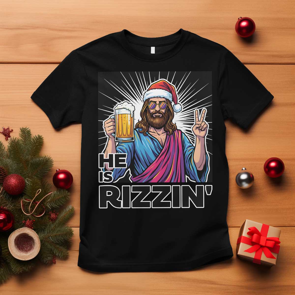 Jesus Christmas T Shirt Funny Drinking Beer Xmas Holiday - Wonder Print Shop