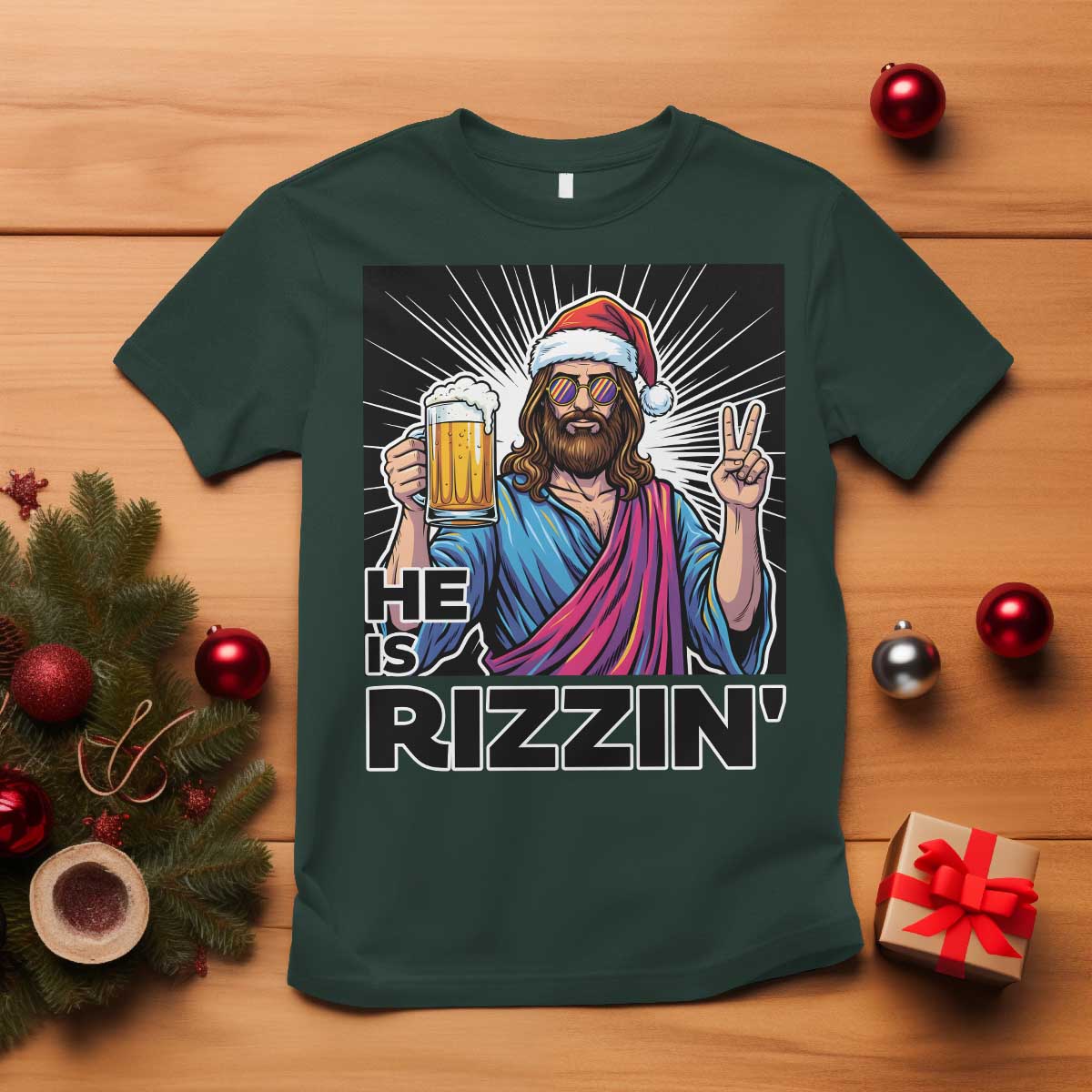 Jesus Christmas T Shirt Funny Drinking Beer Xmas Holiday - Wonder Print Shop